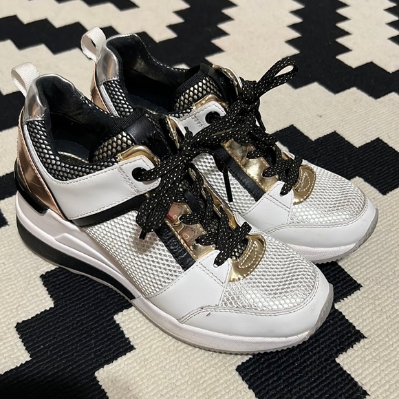 Michael Kors Gold Black Rose Gold White Wedge Sneakers - Picture 4 of 9